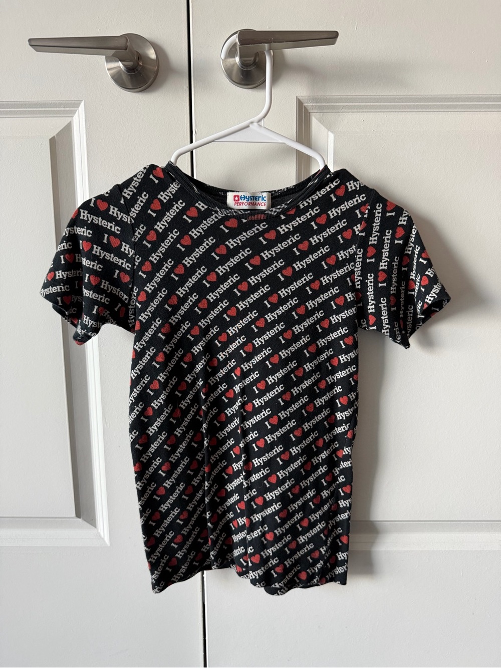 I Heart Hysteric Baby Tee | Hysteric Glamour Black Tee with Red Heart Logo Print